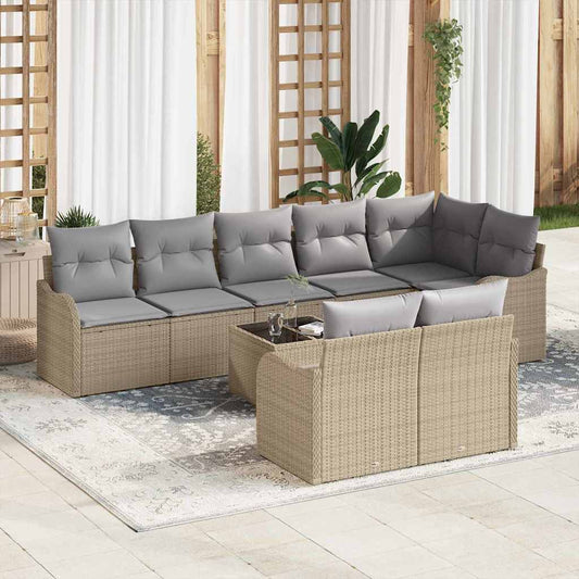 Garten-Sofa-Set mit Kissen 9 pcs Beige Poly Rattan