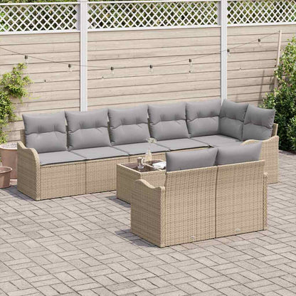 Garten-Sofa-Set mit Kissen 9 pcs Beige Poly Rattan