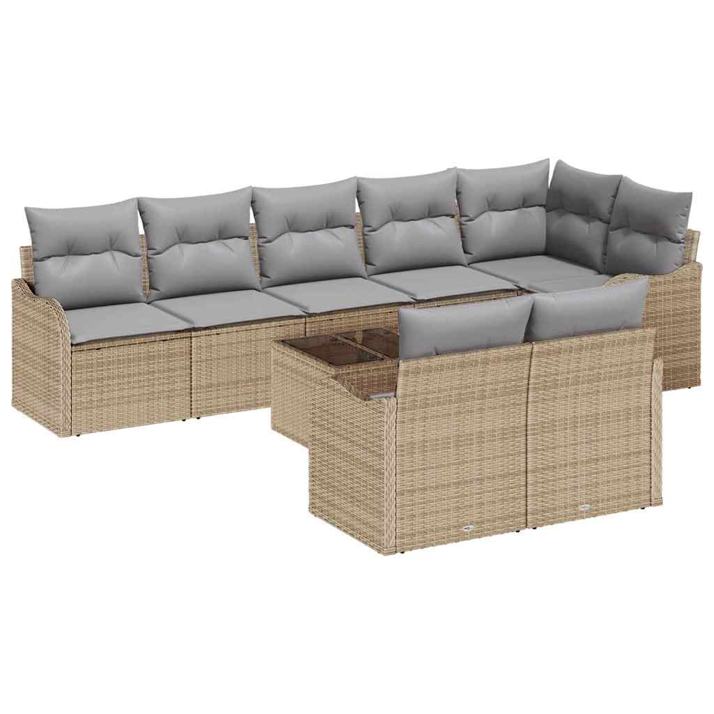 Garten-Sofa-Set mit Kissen 9 pcs Beige Poly Rattan