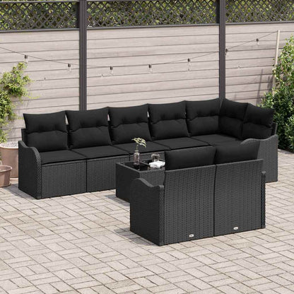 Garten-Sofa-Set mit Kissen 9 pcs Schwarz Poly Rattan