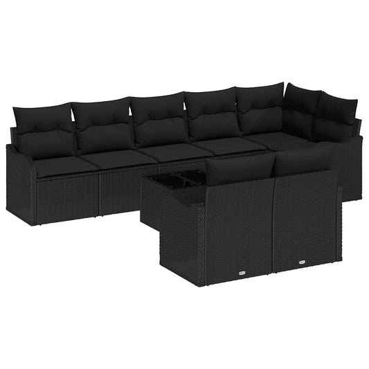 Garten-Sofa-Set mit Kissen 9 pcs Schwarz Poly Rattan