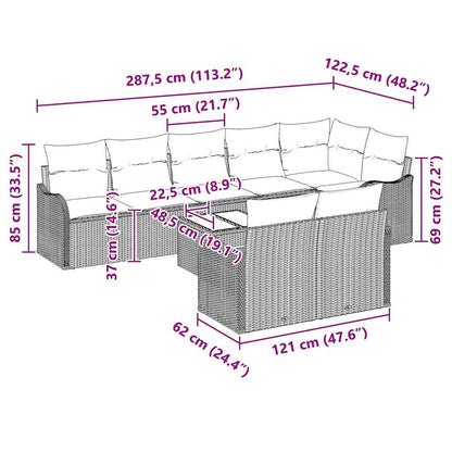 Garten-Sofa-Set mit Kissen 9 pcs Schwarz Poly Rattan