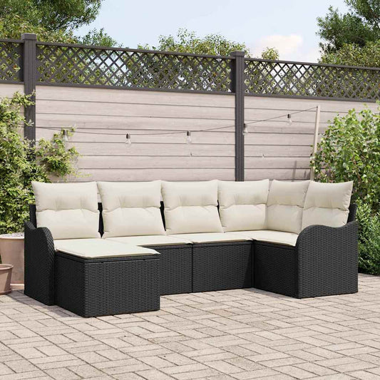 Garten-Sofa-Set mit Kissen 6 pcs Schwarz Poly Rattan