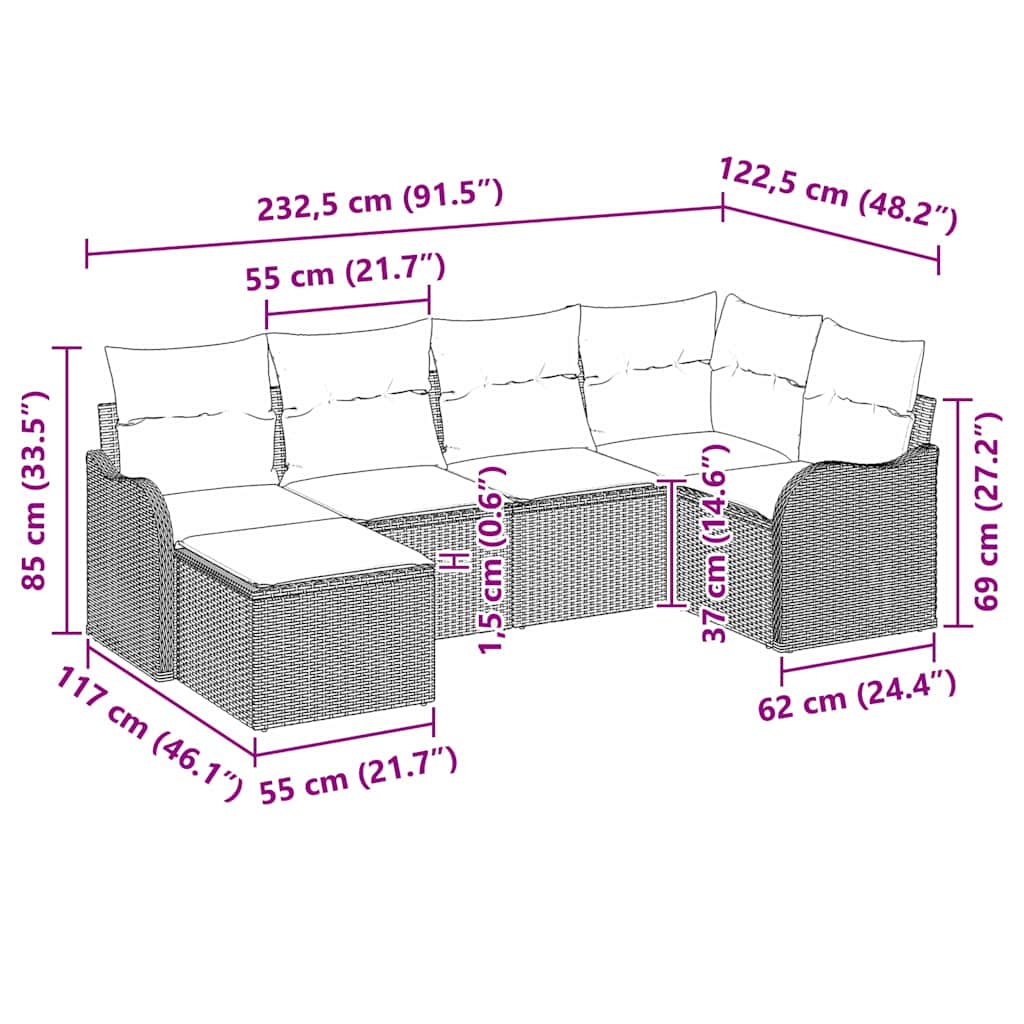 Garten-Sofa-Set mit Kissen 6 pcs Beige Poly Rattan