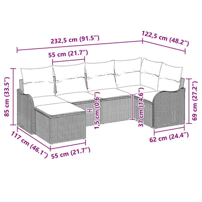 Garten-Sofa-Set mit Kissen 6 pcs Beige Poly Rattan