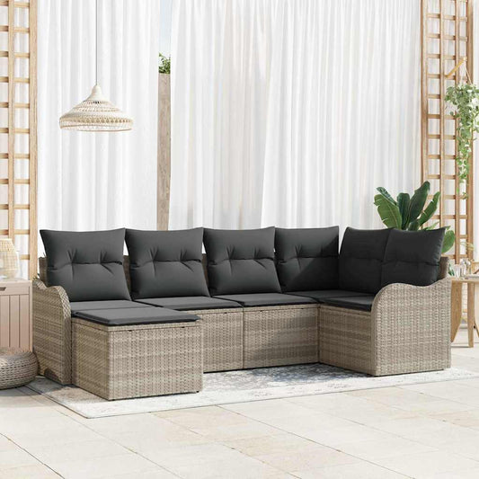 Garten-Sofa-Set mit Kissen 6 pcs Hellgrau Poly Rattan