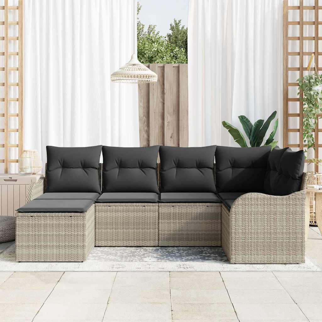 Garten-Sofa-Set mit Kissen 6 pcs Hellgrau Poly Rattan