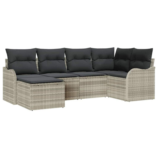 Garten-Sofa-Set mit Kissen 6 pcs Hellgrau Poly Rattan