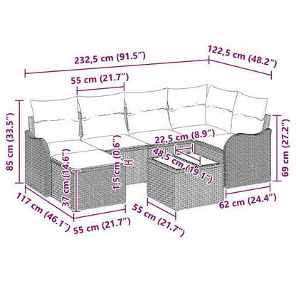 Garten-Sofa-Set mit Kissen 7 pcs Grau Poly Rattan