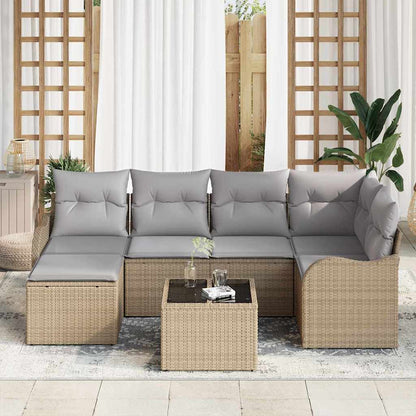 Garten-Sofa-Set mit Kissen 7 pcs Beige Poly Rattan