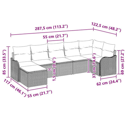 Garten-Sofa-Set mit Kissen 7 pcs Braun Poly Rattan