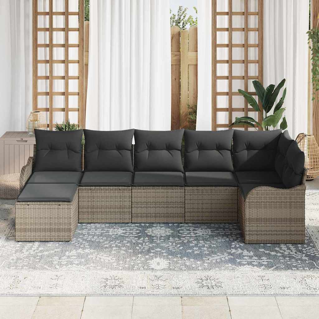 Garten-Sofa-Set mit Kissen 7 pcs Grau Poly Rattan
