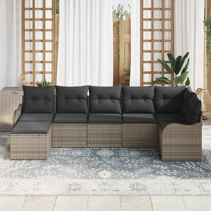 Garten-Sofa-Set mit Kissen 7 pcs Grau Poly Rattan