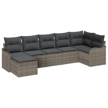 Garten-Sofa-Set mit Kissen 7 pcs Grau Poly Rattan