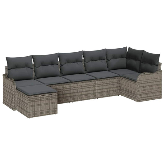 Garten-Sofa-Set mit Kissen 7 pcs Grau Poly Rattan