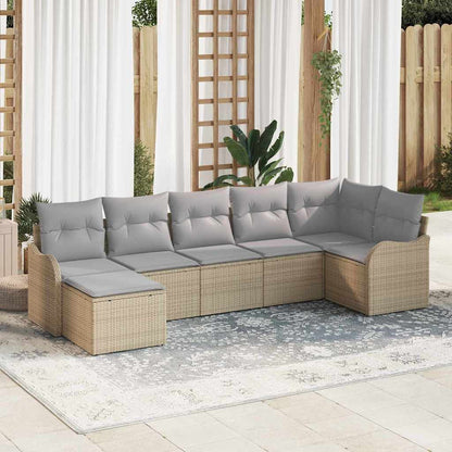 Garten-Sofa-Set mit Kissen 7 pcs Beige Poly Rattan