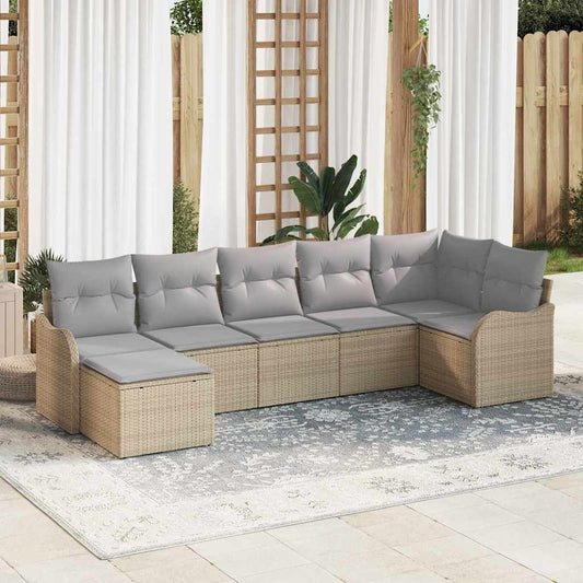 Garten-Sofa-Set mit Kissen 7 pcs Beige Poly Rattan