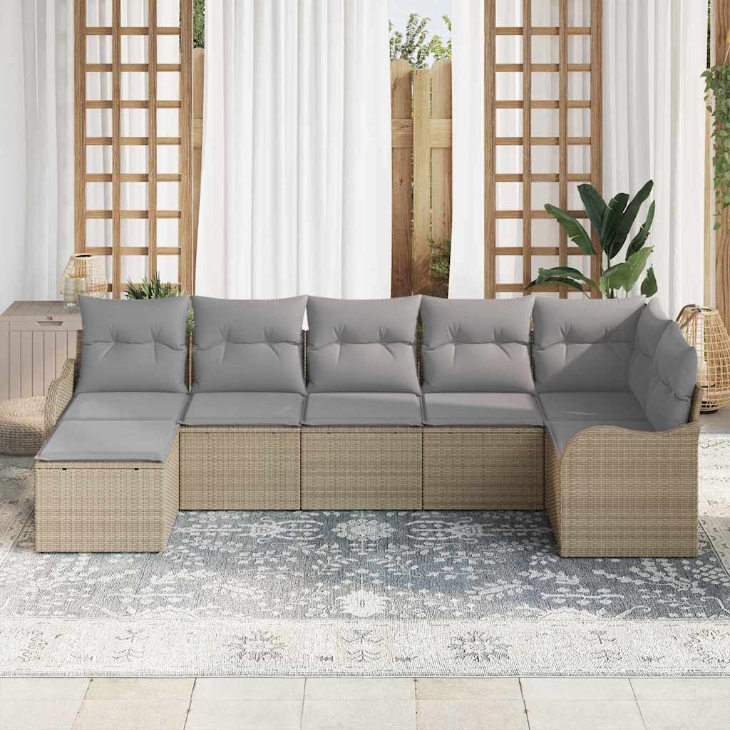 Garten-Sofa-Set mit Kissen 7 pcs Beige Poly Rattan