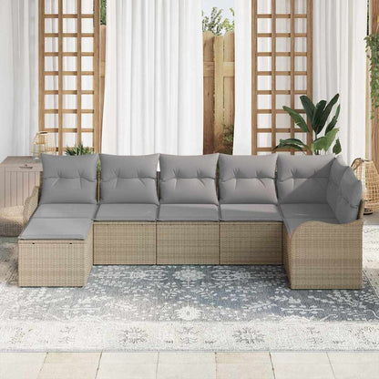 Garten-Sofa-Set mit Kissen 7 pcs Beige Poly Rattan