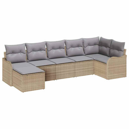 Garten-Sofa-Set mit Kissen 7 pcs Beige Poly Rattan