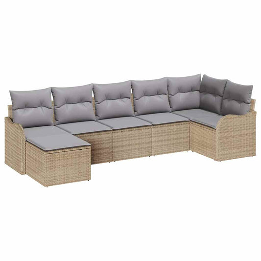 Garten-Sofa-Set mit Kissen 7 pcs Beige Poly Rattan