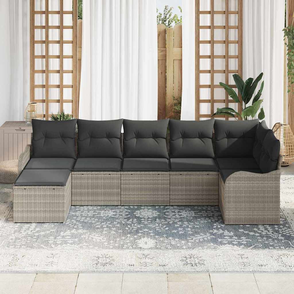 Garten-Sofa-Set mit Kissen 7 pcs Hellgrau Poly Rattan