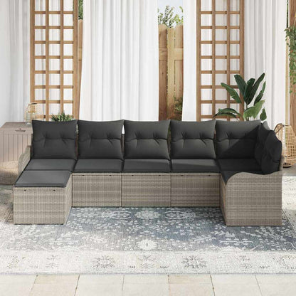Garten-Sofa-Set mit Kissen 7 pcs Hellgrau Poly Rattan