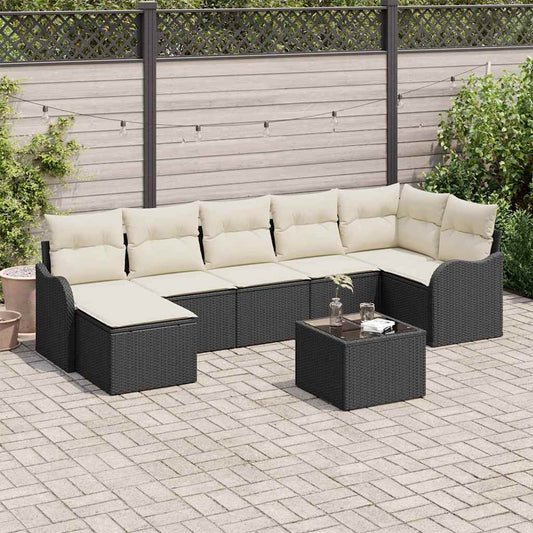 Garten-Sofa-Set mit Kissen 8 pcs Schwarz Poly Rattan