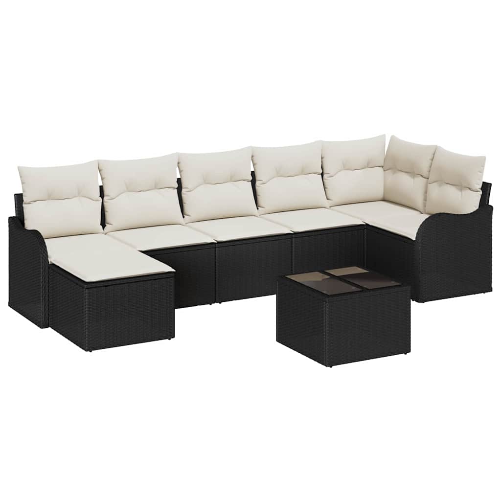 Garten-Sofa-Set mit Kissen 8 pcs Schwarz Poly Rattan