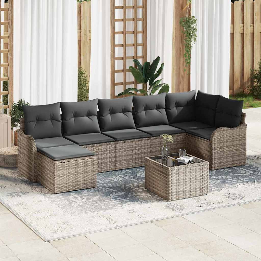 Garten-Sofa-Set mit Kissen 8 pcs Grau Poly Rattan