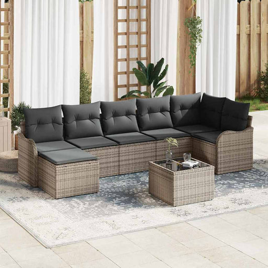 Garten-Sofa-Set mit Kissen 8 pcs Grau Poly Rattan