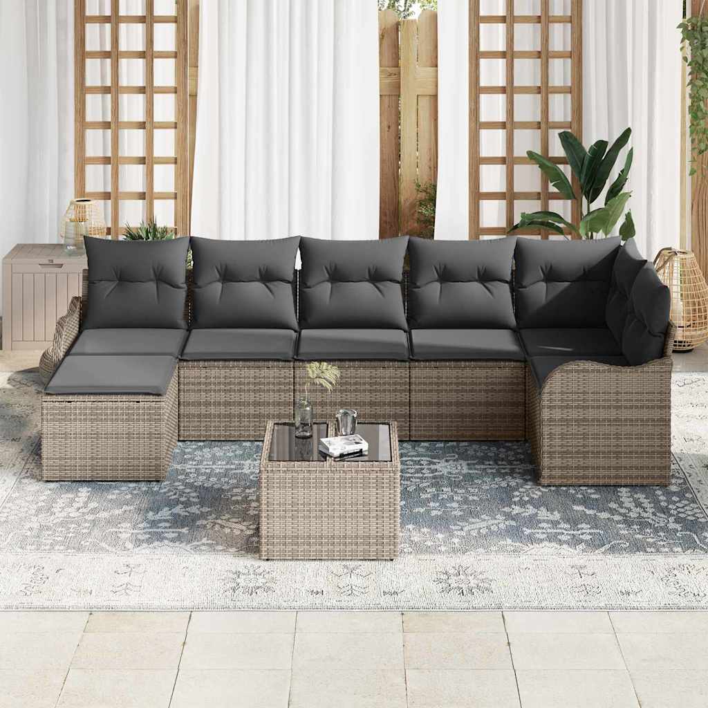 Garten-Sofa-Set mit Kissen 8 pcs Grau Poly Rattan