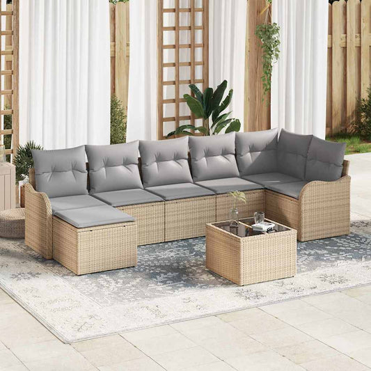 Garten-Sofa-Set mit Kissen 8 pcs Beige Poly Rattan