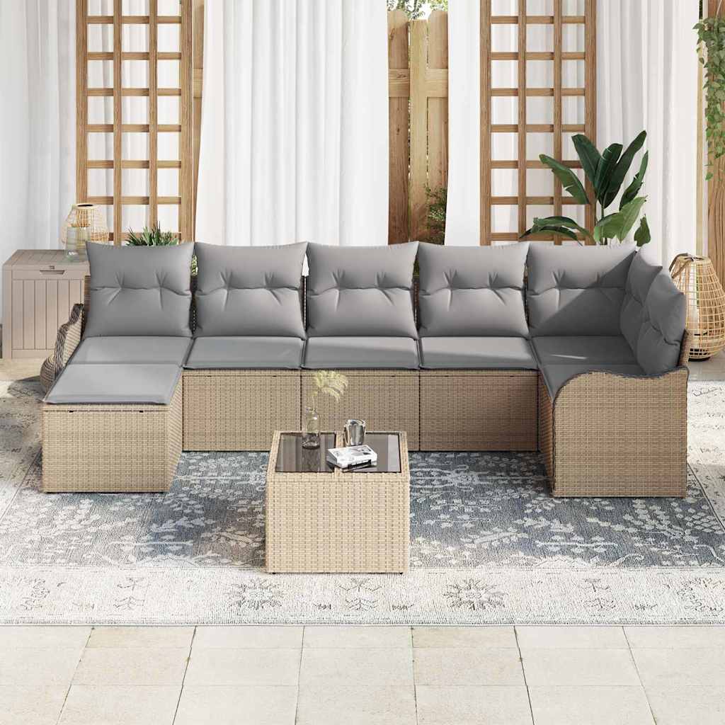 Garten-Sofa-Set mit Kissen 8 pcs Beige Poly Rattan
