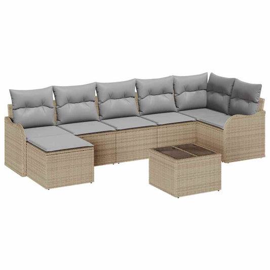 Garten-Sofa-Set mit Kissen 8 pcs Beige Poly Rattan