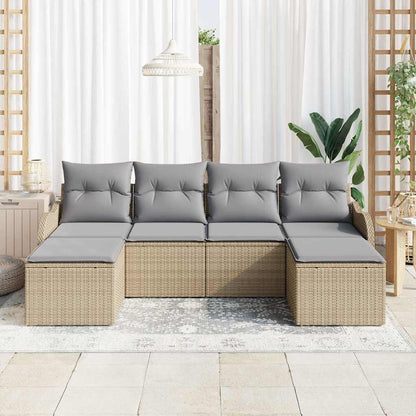 Garten-Sofa-Set mit Kissen 6 pcs Beige Poly Rattan