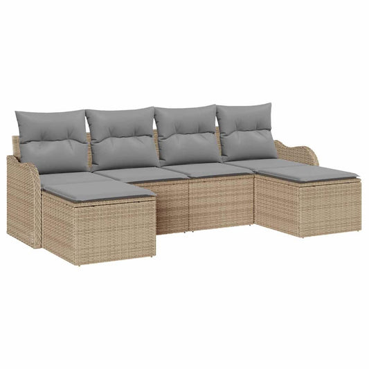Garten-Sofa-Set mit Kissen 6 pcs Beige Poly Rattan