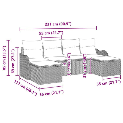 Garten-Sofa-Set mit Kissen 6 pcs Hellgrau Poly Rattan