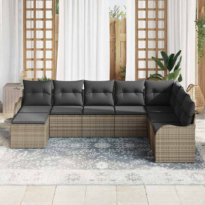 Garten-Sofa-Set mit Kissen 8 pcs Grau Poly Rattan
