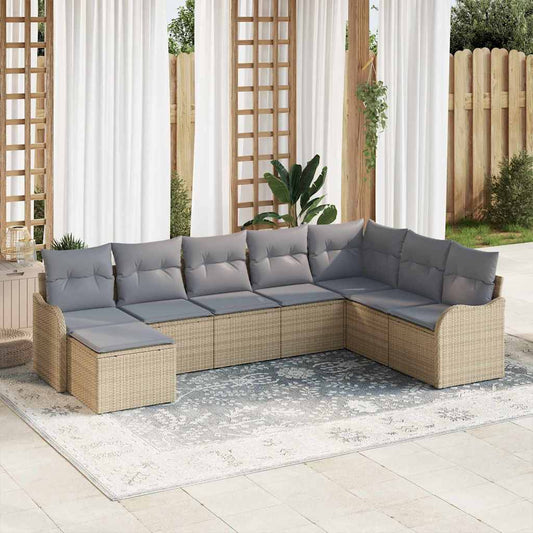 Garten-Sofa-Set mit Kissen 8 pcs Beige Poly Rattan