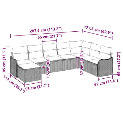 Garten-Sofa-Set mit Kissen 8 pcs Beige Poly Rattan