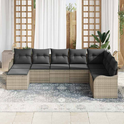 Garten-Sofa-Set mit Kissen 8 pcs Hellgrau Poly Rattan