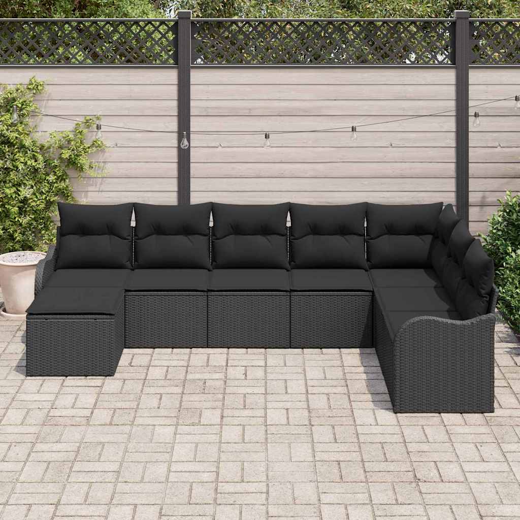 Garten-Sofa-Set mit Kissen 8 pcs Schwarz Poly Rattan