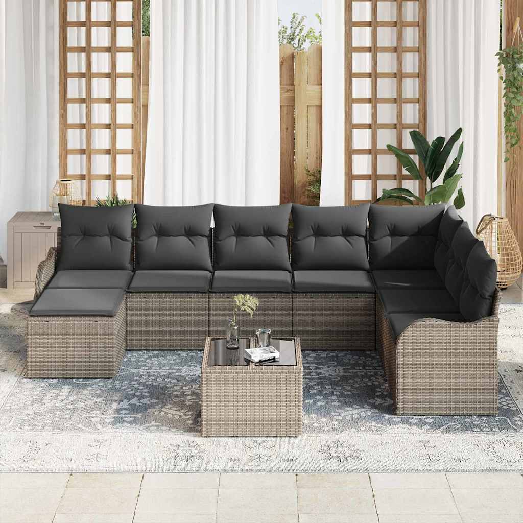 Garten-Sofa-Set mit Kissen 9 pcs Grau Poly Rattan