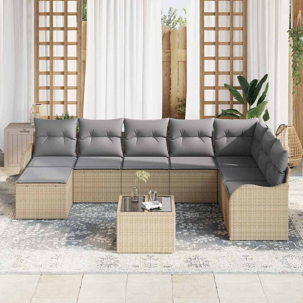 Garten-Sofa-Set mit Kissen 9 pcs Beige Poly Rattan