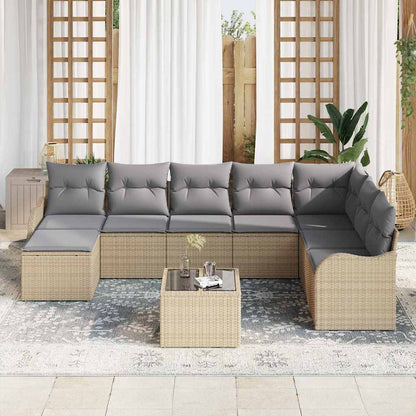 Garten-Sofa-Set mit Kissen 9 pcs Beige Poly Rattan