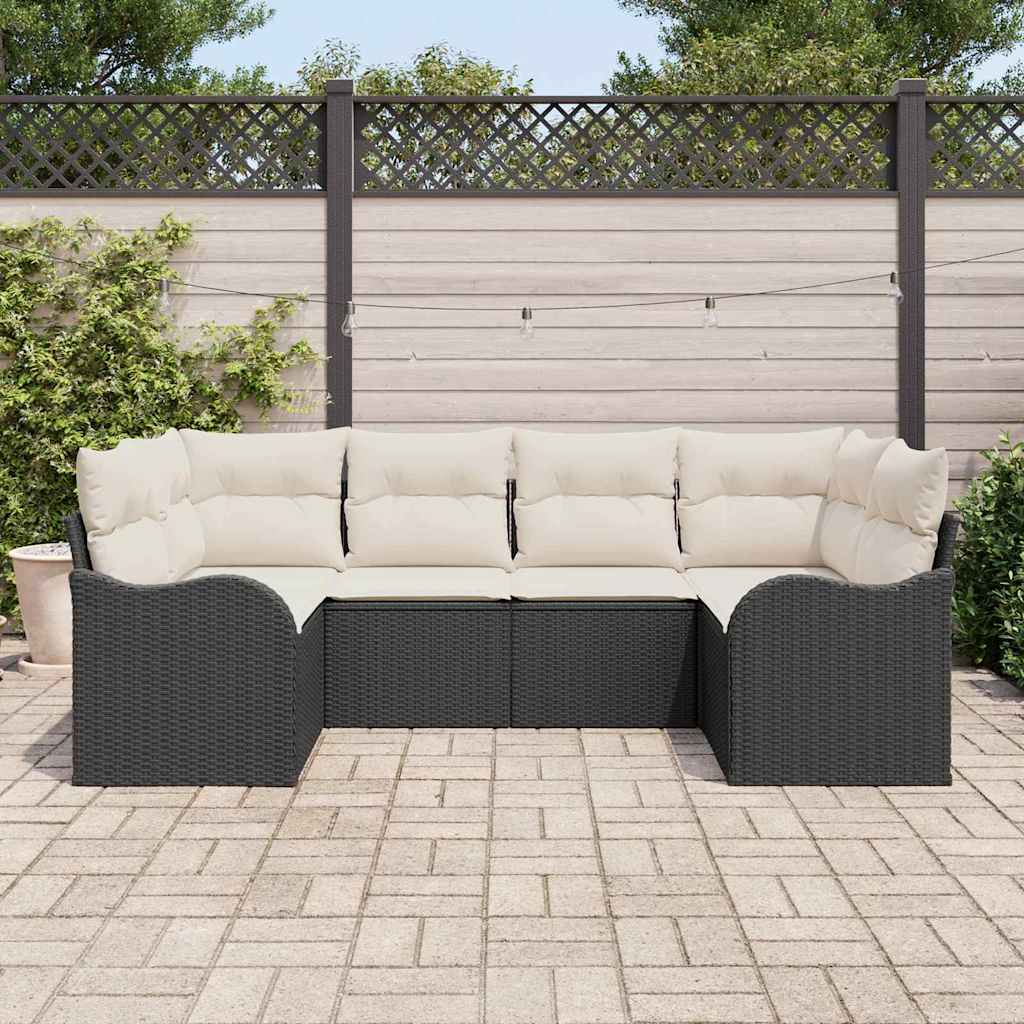 Garten-Sofa-Set mit Kissen 6 pcs Schwarz Poly Rattan