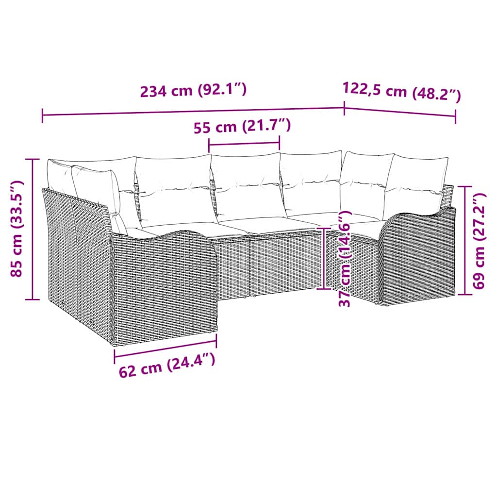 Garten-Sofa-Set mit Kissen 6 pcs Braun Poly Rattan
