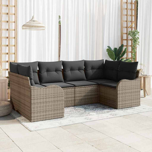 Garten-Sofa-Set mit Kissen 6 pcs Grau Poly Rattan