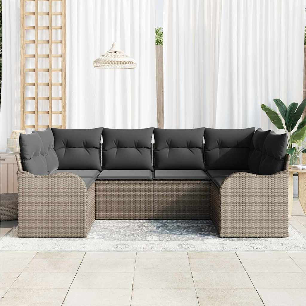 Garten-Sofa-Set mit Kissen 6 pcs Grau Poly Rattan